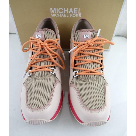 Michael Kors Liv Trainer Wedge Sneakers Lace Up Beige Light Sand / Pink - Picture 6 of 7
